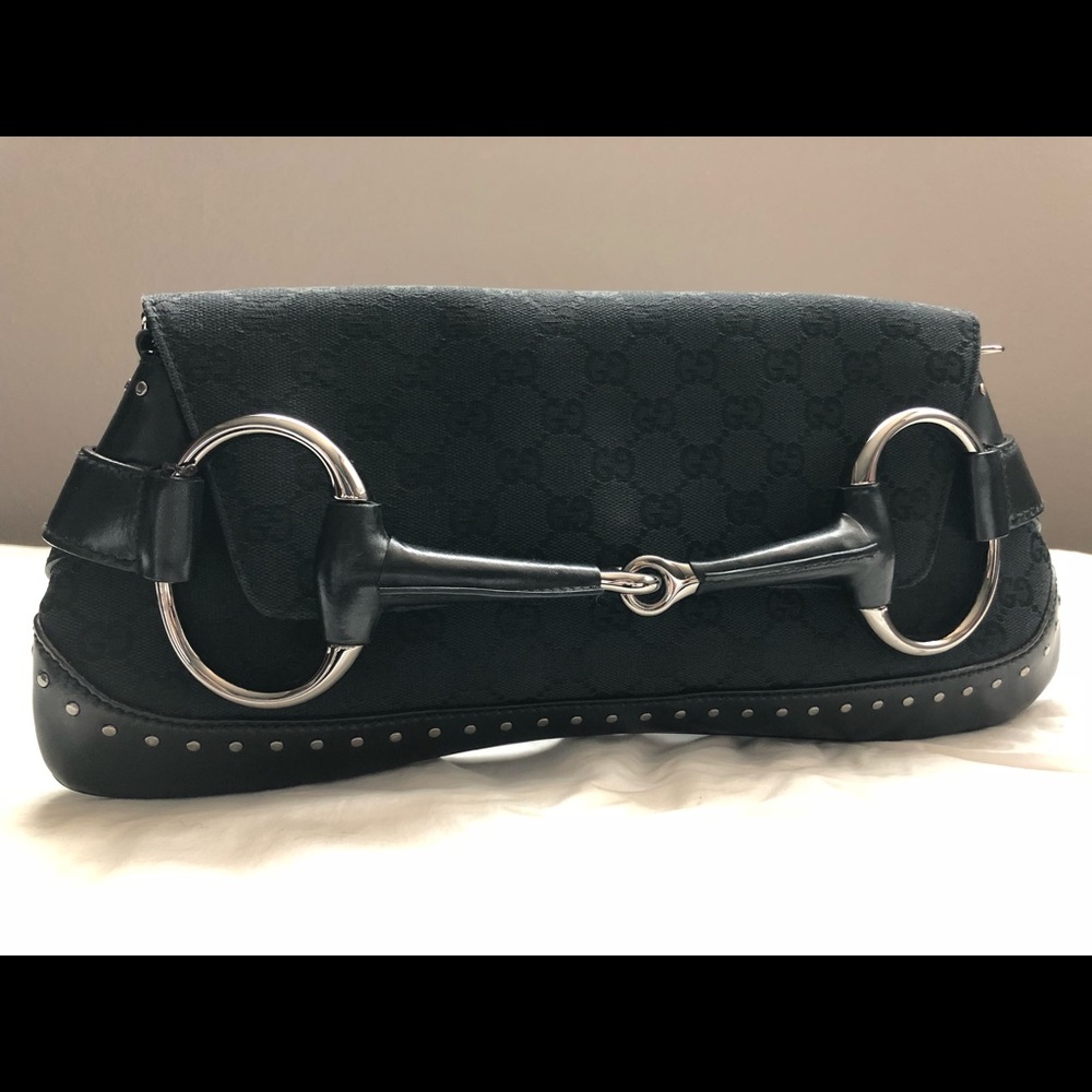 Authentic Horsebit Canvas Gucci ShoulderClutch Bag